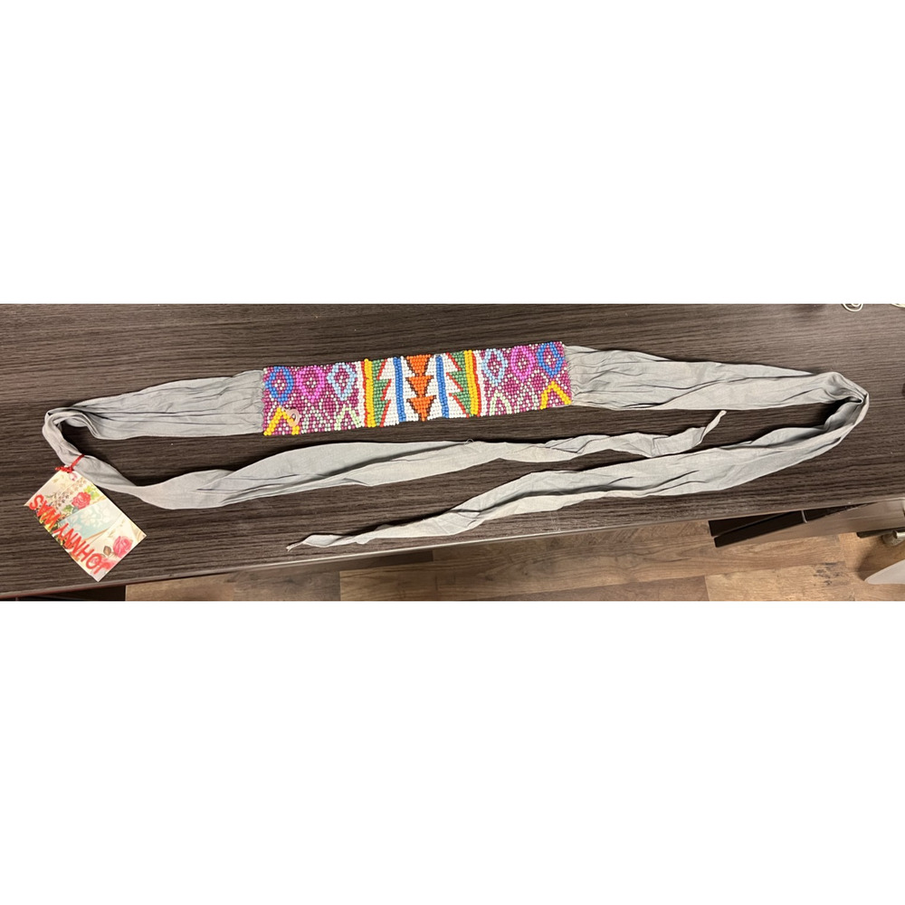 Johnny Was Grey Ellyn OBI Belt Beaded Sash Tie Hippie Boho Handmade